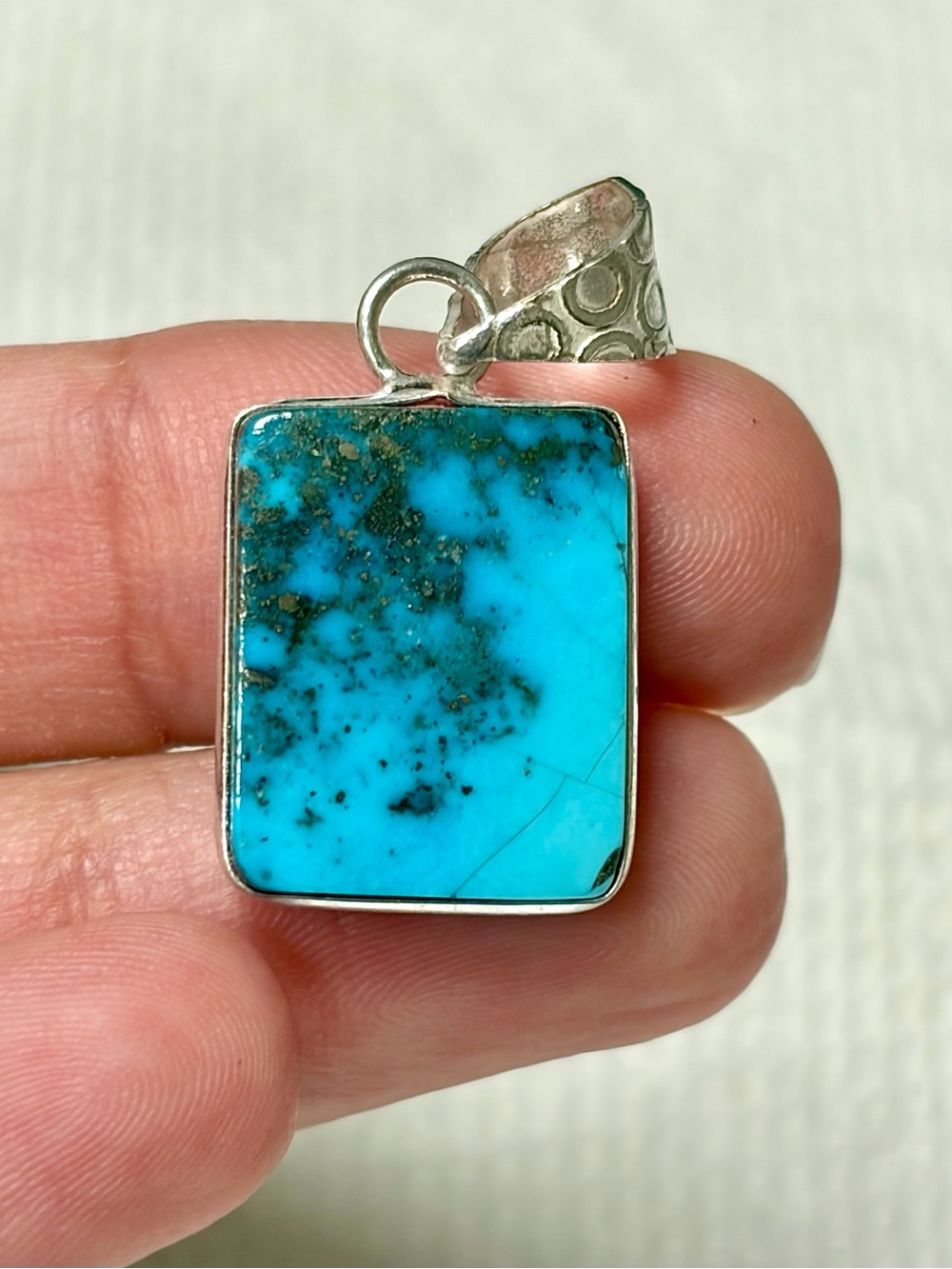 Sterling Silver Kingman Turquoise Rectangular Pendant